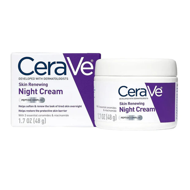 CeraVe Skin Renewing Night Cream jar and box on a white background